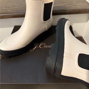 J. Crew Cream and Black Rain Boots